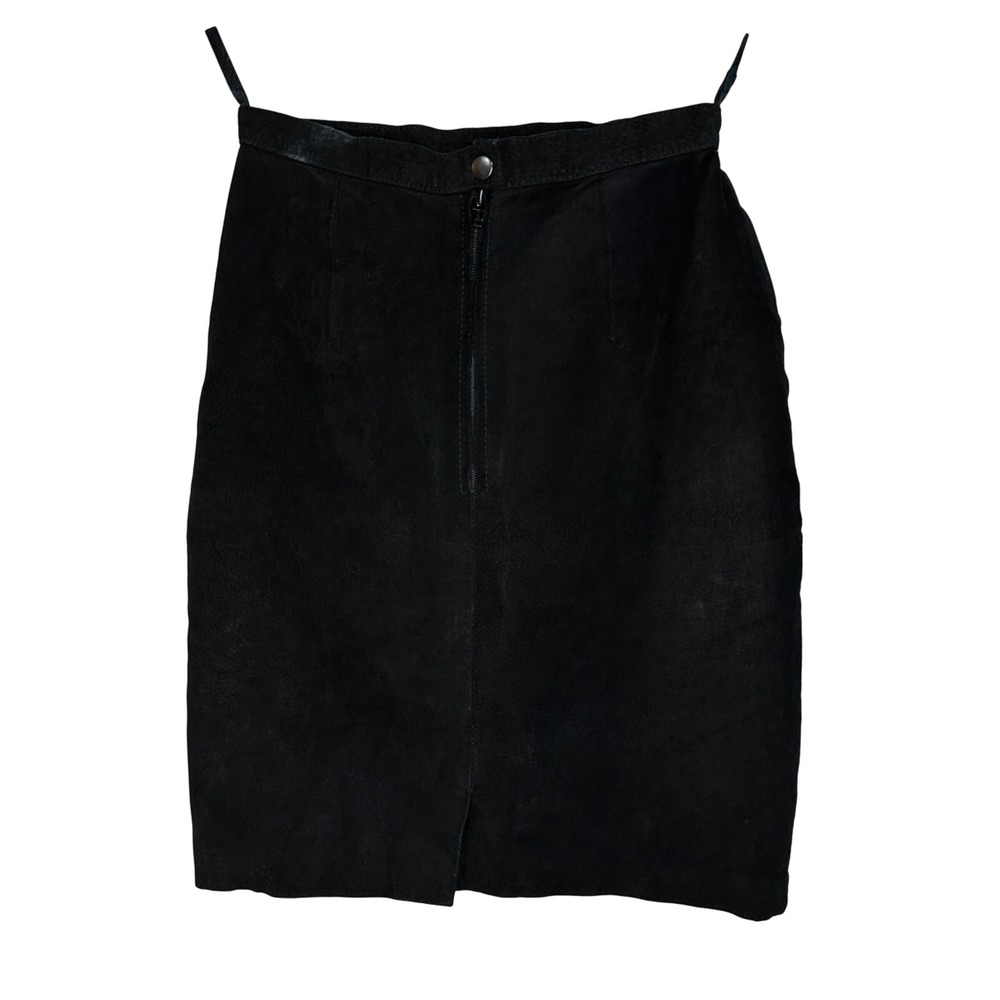 Vintage Alamos Black Suede Leather Pencil Skirt‎ Womens Size 9/10 Knee Length